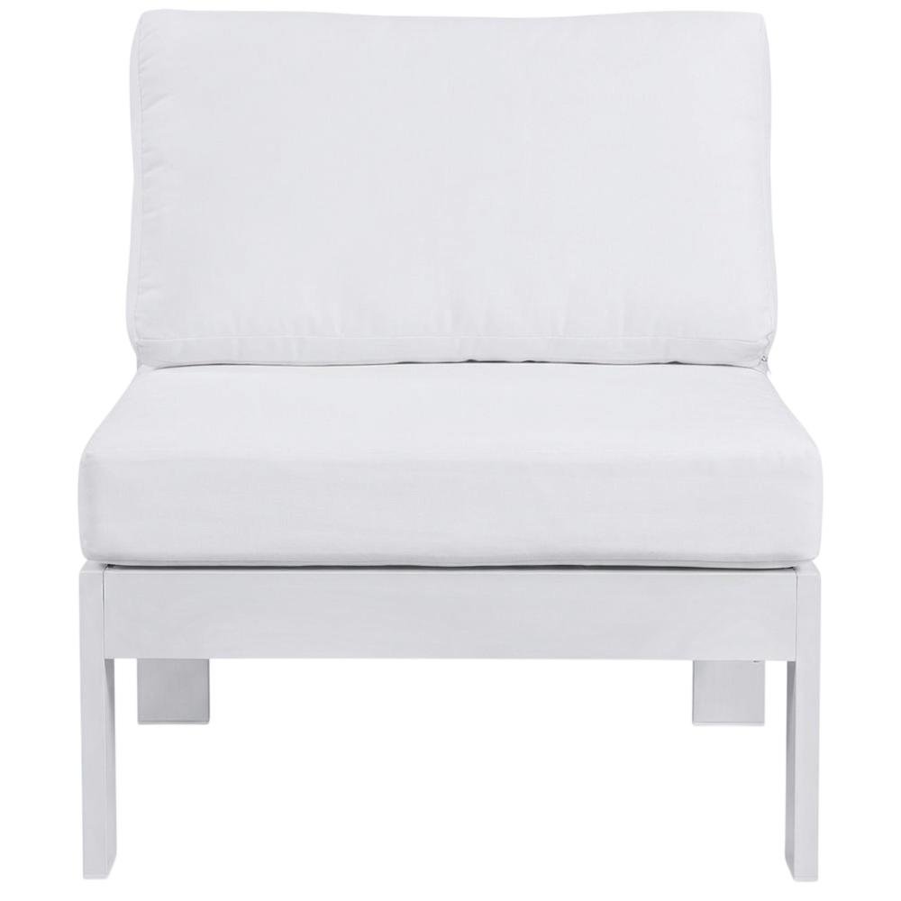 White Fabric Outdoor Patio Aluminum Armless Chair With Contemporary Style