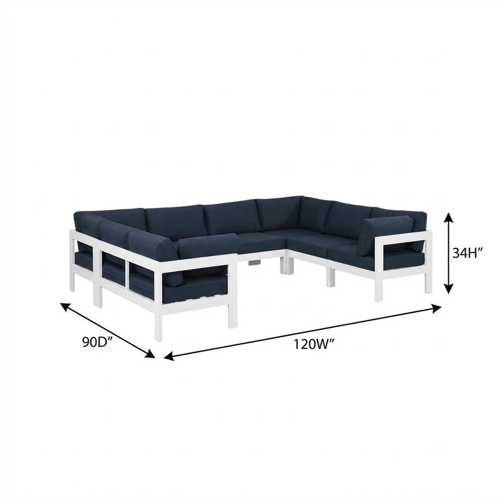 Navy Fabric Outdoor Patio Modular Sectional With Contemporary Style