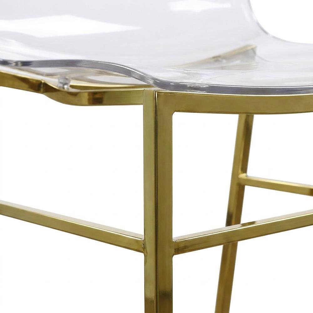 Lucite Polycarbonate Counter Stool with Gold Metal Frame