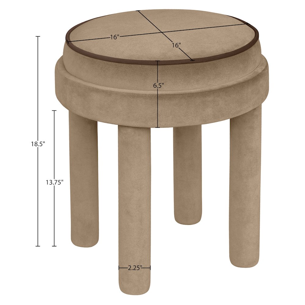 Velin Beige Velvet Upholstered Ottoman / Stool