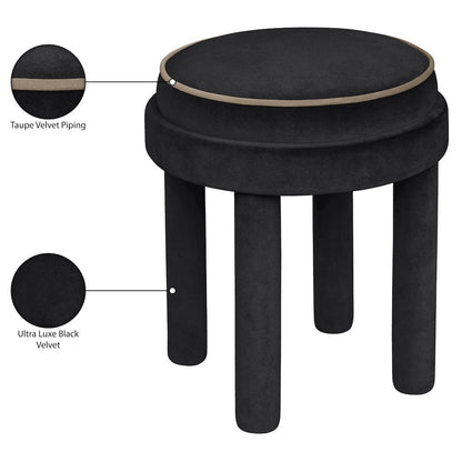 Velin Black Velvet Upholstered Ottoman / Stool