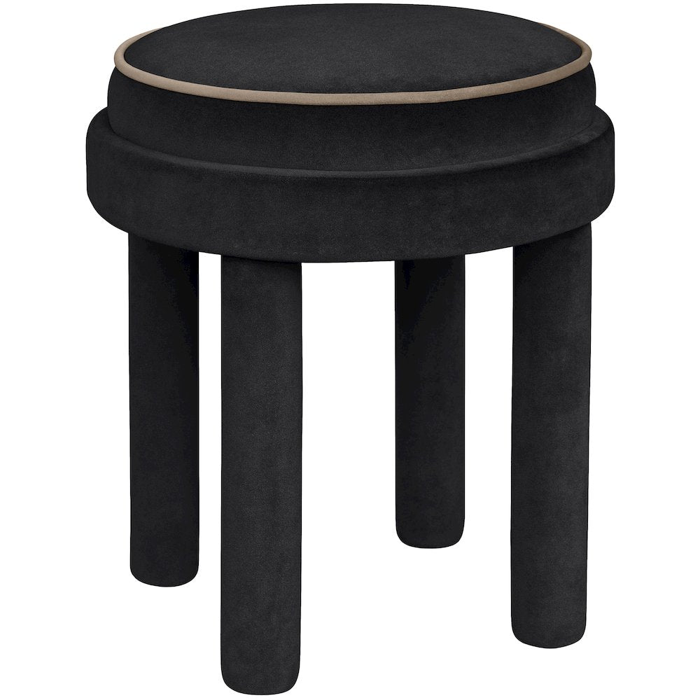 Velin Black Velvet Upholstered Ottoman / Stool