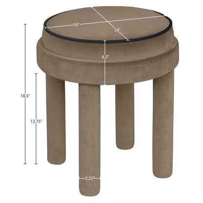 Velin Taupe Velvet Upholstered Ottoman / Stool