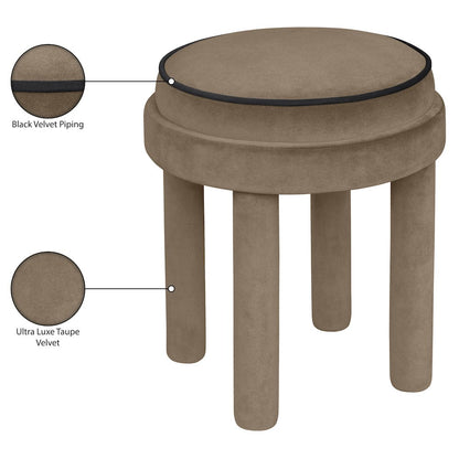 Velin Taupe Velvet Upholstered Ottoman / Stool