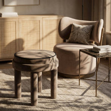Velin Taupe Velvet Upholstered Ottoman / Stool