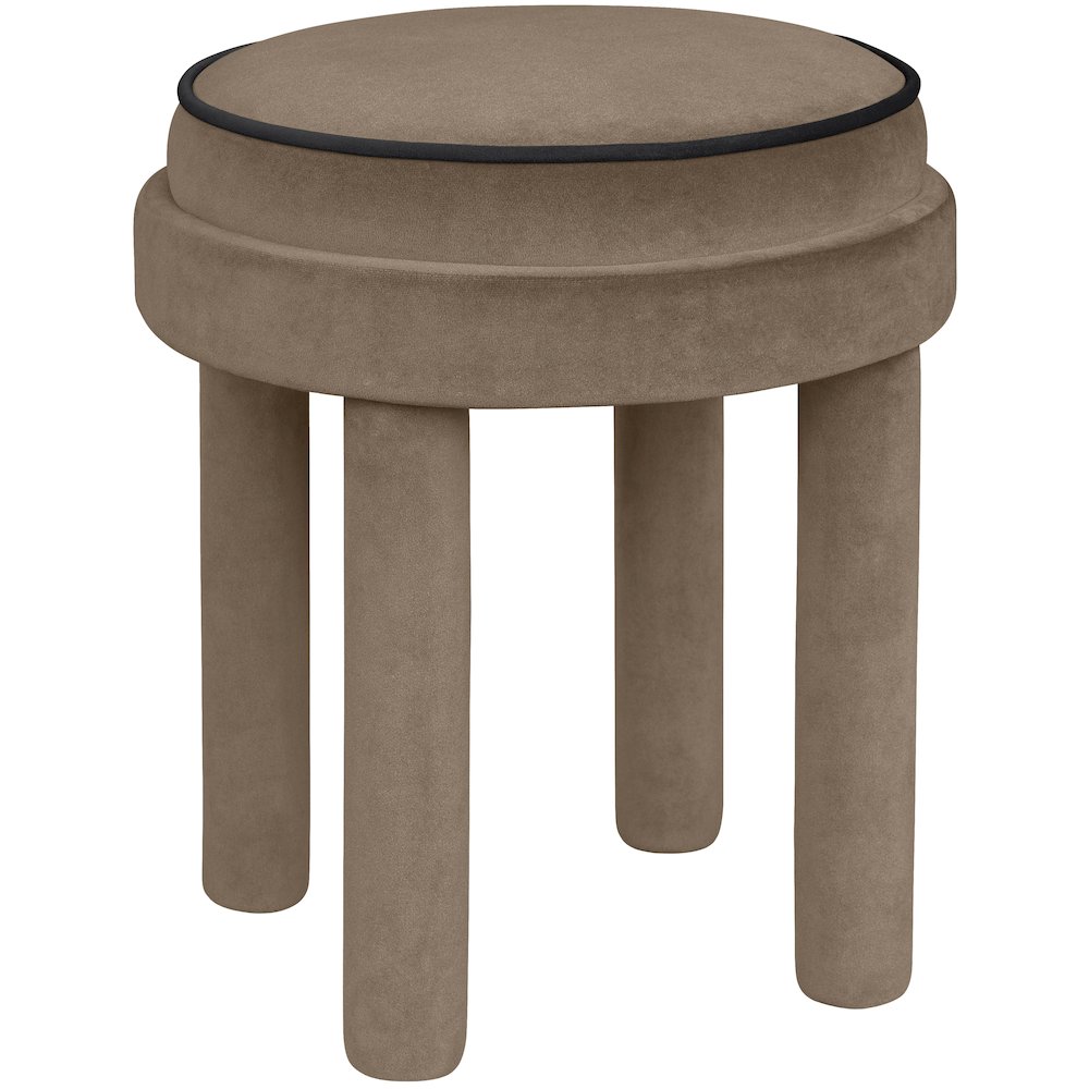 Velin Taupe Velvet Upholstered Ottoman / Stool