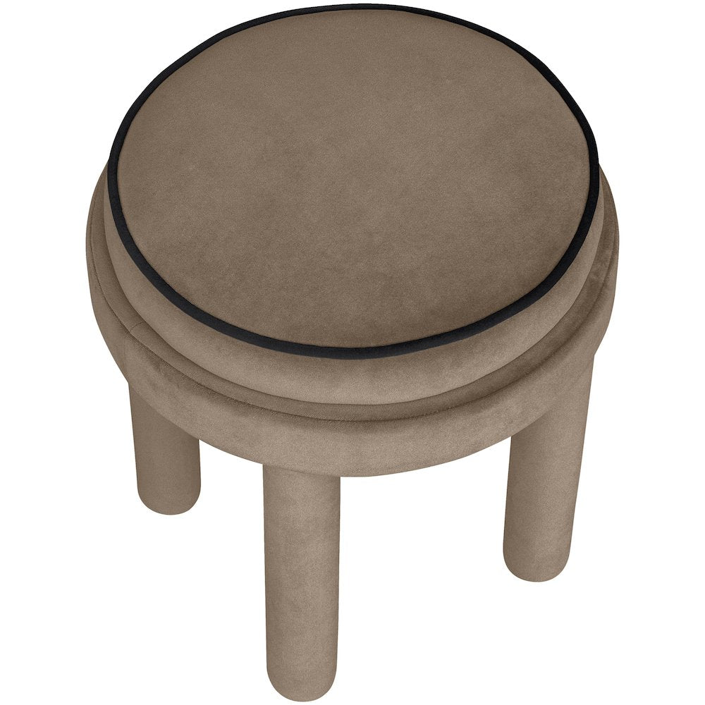 Velin Taupe Velvet Upholstered Ottoman / Stool