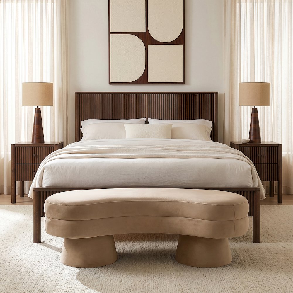 Zenna Beige Velvet Upholstered Bench