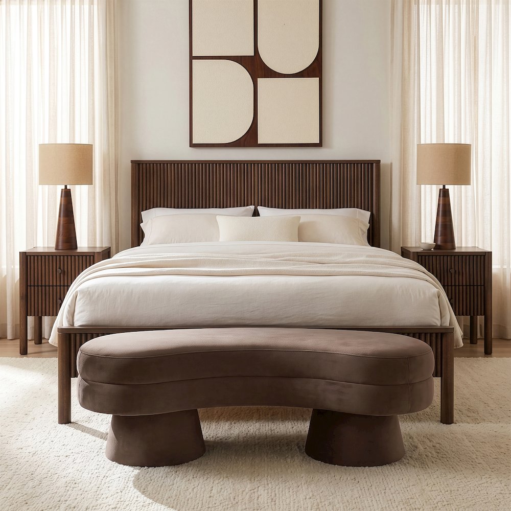 Zenna Brown Velvet Upholstered Bench