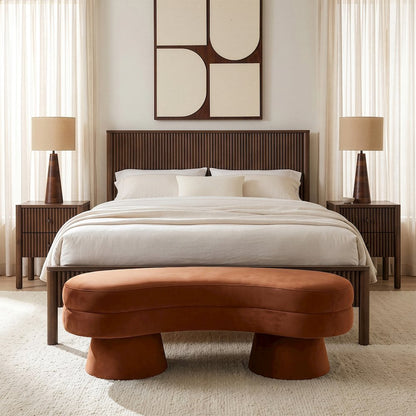 Zenna Cognac Velvet Upholstered Bench