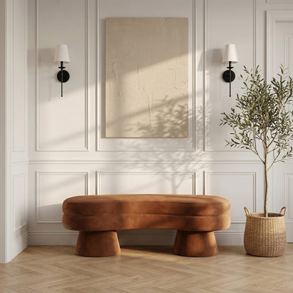 Zenna Cognac Velvet Upholstered Bench