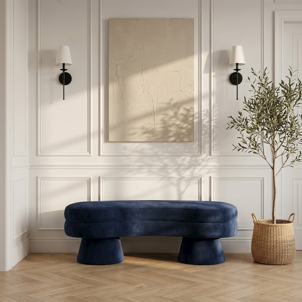 Zenna Navy Velvet Upholstered Bench