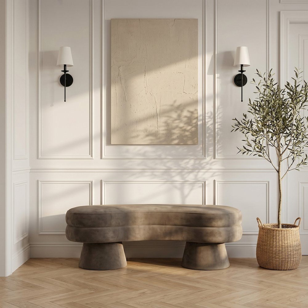 Zenna Taupe Velvet Upholstered Bench