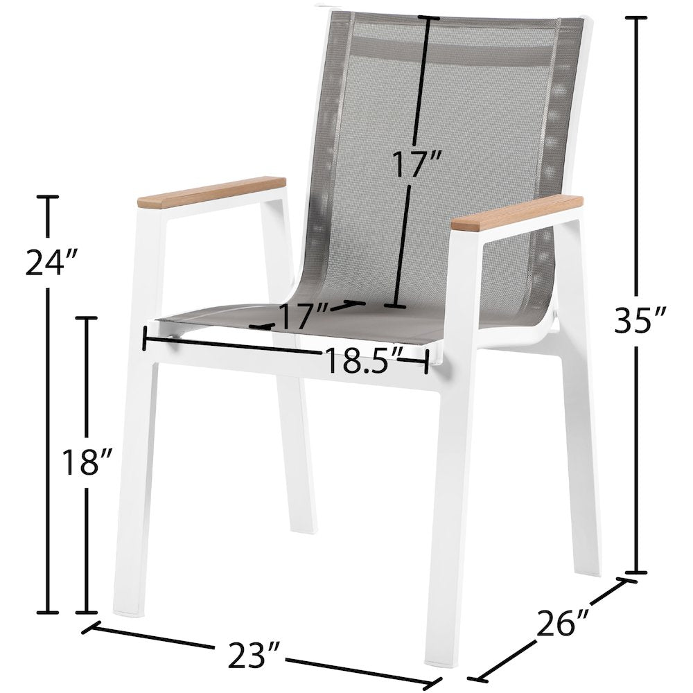 Nizuc Grey Mesh Water Resistant Fabric Outdoor Patio Dining Arm Chair, Set of 2