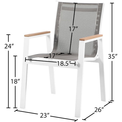 Nizuc Grey Mesh Water Resistant Fabric Outdoor Patio Dining Arm Chair, Set of 2