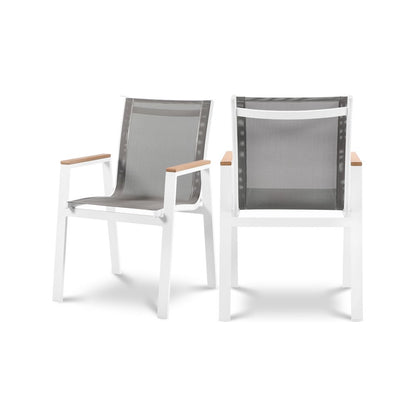Nizuc Grey Mesh Water Resistant Fabric Outdoor Patio Dining Arm Chair, Set of 2