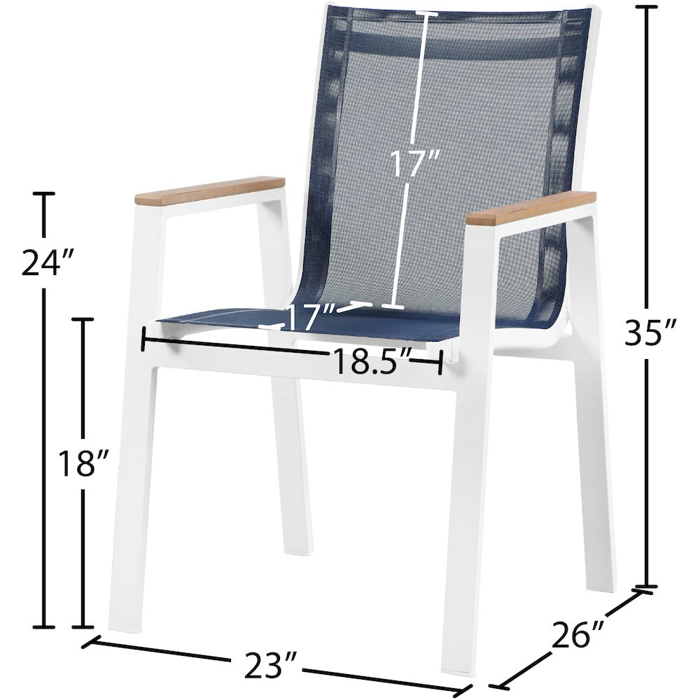 Nizuc Navy Mesh Water Resistant Fabric Outdoor Patio Dining Arm Chair, Set of 2