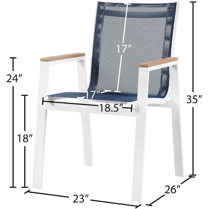 Nizuc Navy Mesh Water Resistant Fabric Outdoor Patio Dining Arm Chair, Set of 2