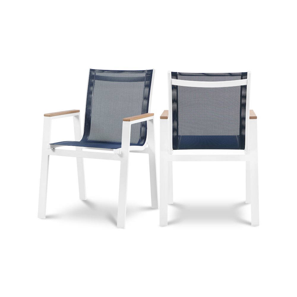 Nizuc Navy Mesh Water Resistant Fabric Outdoor Patio Dining Arm Chair, Set of 2