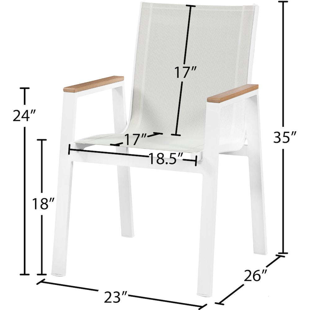 Nizuc White Mesh Water Resistant Fabric Outdoor Patio Dining Arm Chair, Set of 2