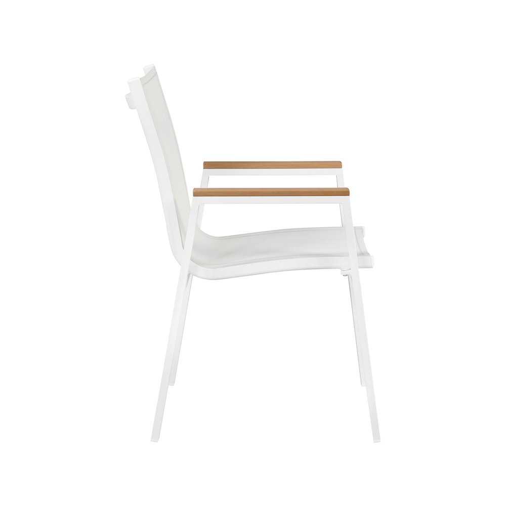 Nizuc White Mesh Water Resistant Fabric Outdoor Patio Dining Arm Chair, Set of 2