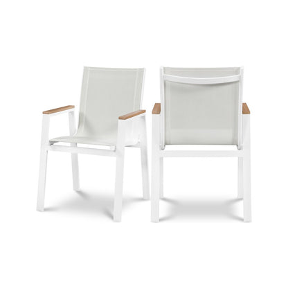 Nizuc White Mesh Water Resistant Fabric Outdoor Patio Dining Arm Chair, Set of 2