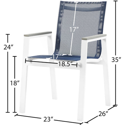 Nizuc Navy Mesh Water Resistant Fabric Outdoor Patio Dining Arm Chair, Set of 2