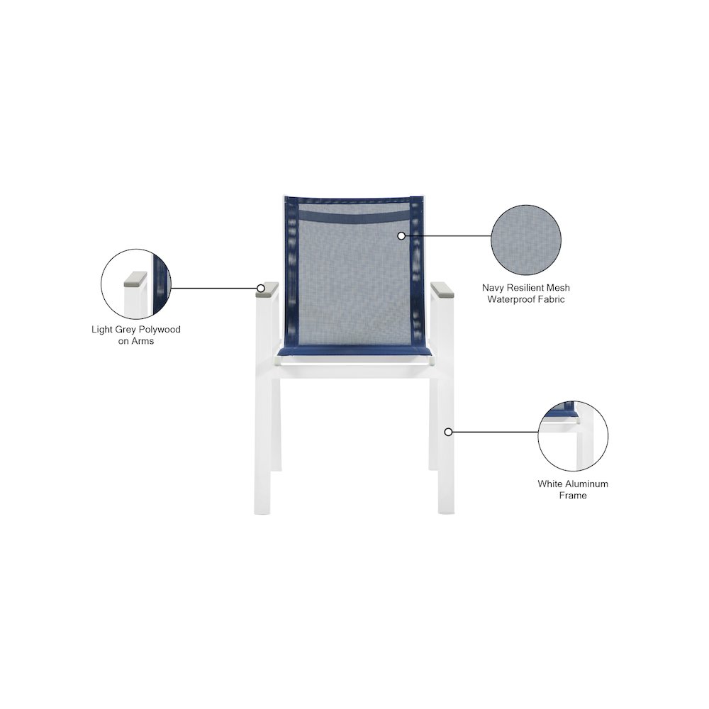 Nizuc Navy Mesh Water Resistant Fabric Outdoor Patio Dining Arm Chair, Set of 2