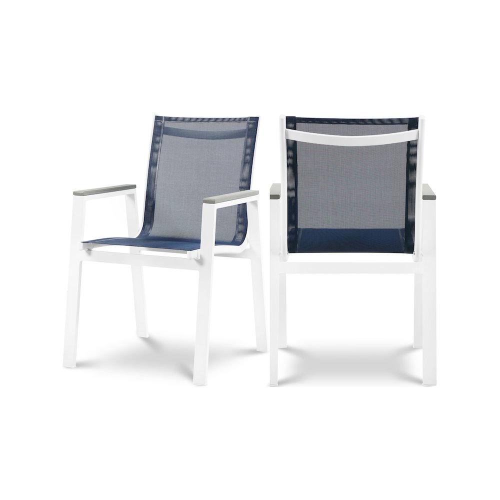 Nizuc Navy Mesh Water Resistant Fabric Outdoor Patio Dining Arm Chair, Set of 2