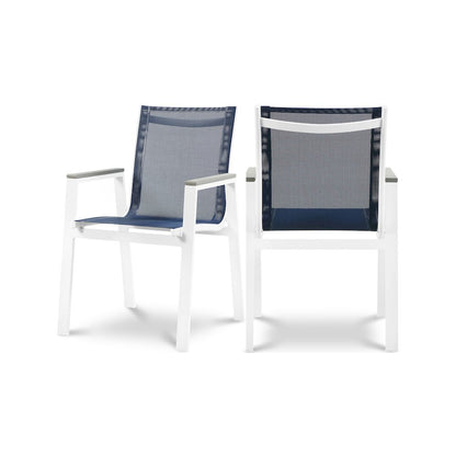 Nizuc Navy Mesh Water Resistant Fabric Outdoor Patio Dining Arm Chair, Set of 2