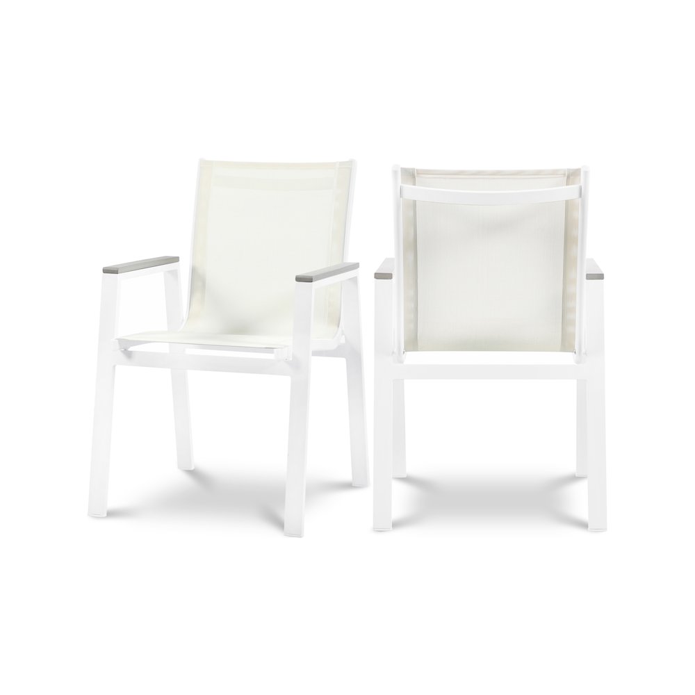Nizuc White Mesh Water Resistant Fabric Outdoor Patio Dining Arm Chair, Set of 2