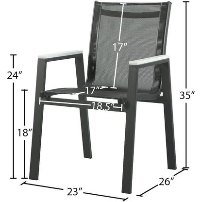 Nizuc Black Mesh Water Resistant Fabric Outdoor Patio Dining Arm Chair, Set of 2