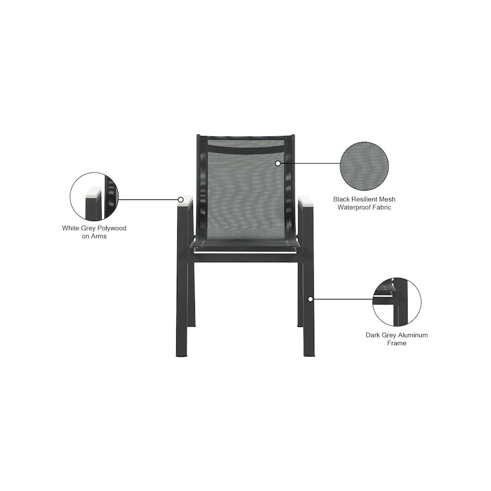 Nizuc Black Mesh Water Resistant Fabric Outdoor Patio Dining Arm Chair, Set of 2