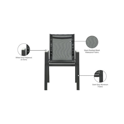 Nizuc Black Mesh Water Resistant Fabric Outdoor Patio Dining Arm Chair, Set of 2