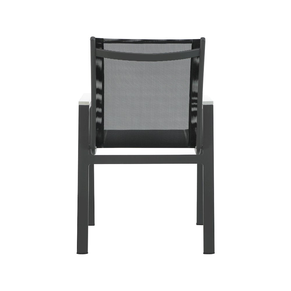 Nizuc Black Mesh Water Resistant Fabric Outdoor Patio Dining Arm Chair, Set of 2