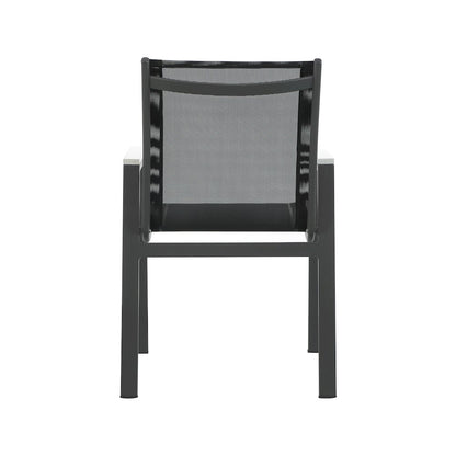 Nizuc Black Mesh Water Resistant Fabric Outdoor Patio Dining Arm Chair, Set of 2