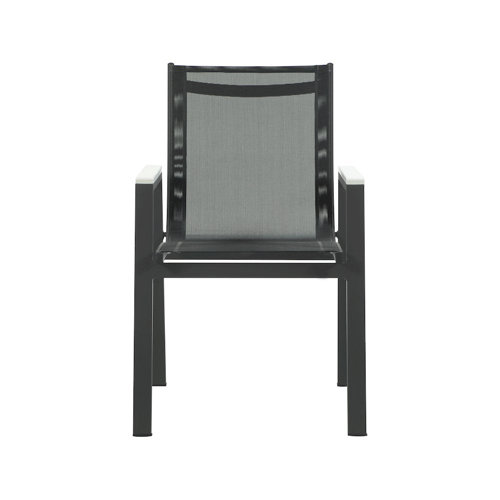 Nizuc Black Mesh Water Resistant Fabric Outdoor Patio Dining Arm Chair, Set of 2