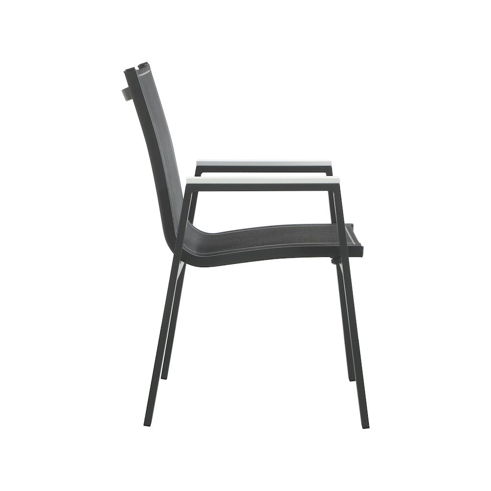 Nizuc Black Mesh Water Resistant Fabric Outdoor Patio Dining Arm Chair, Set of 2
