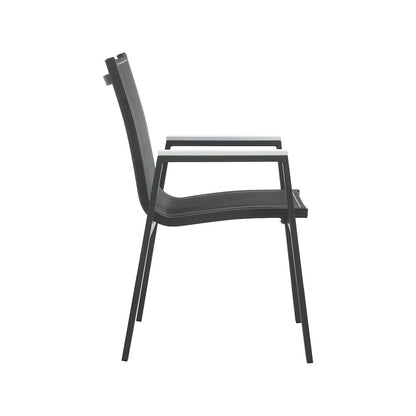 Nizuc Black Mesh Water Resistant Fabric Outdoor Patio Dining Arm Chair, Set of 2