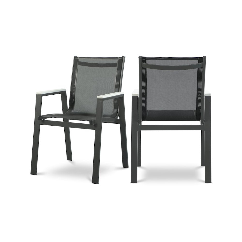 Nizuc Black Mesh Water Resistant Fabric Outdoor Patio Dining Arm Chair, Set of 2