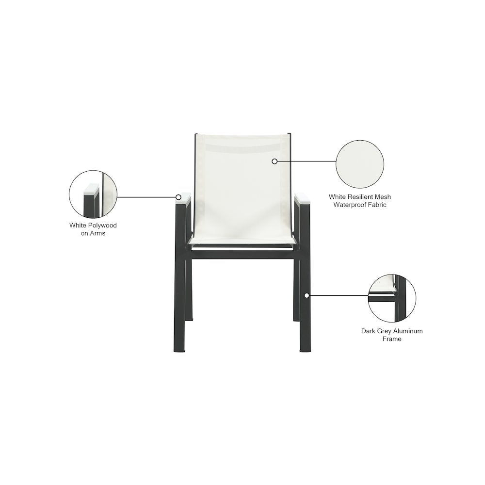 Nizuc White Mesh Water Resistant Fabric Outdoor Patio Dining Arm Chair, Set of 2