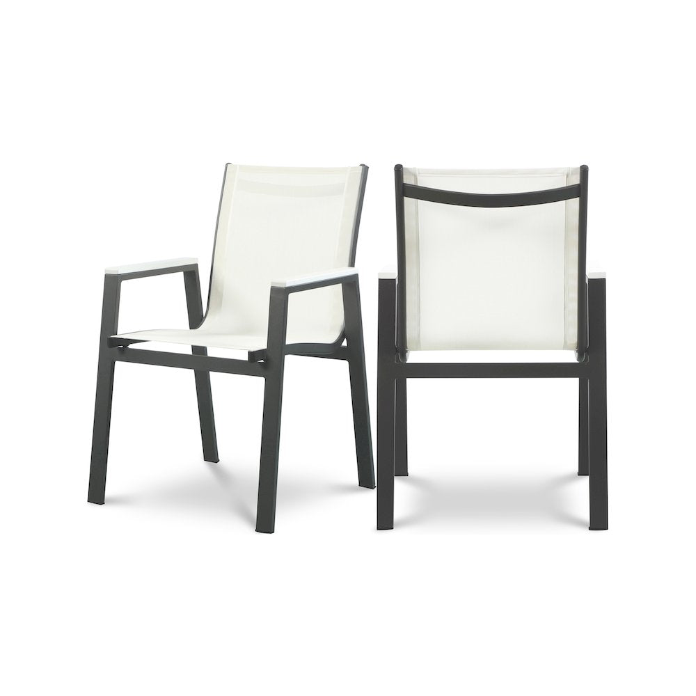 Nizuc White Mesh Water Resistant Fabric Outdoor Patio Dining Arm Chair, Set of 2