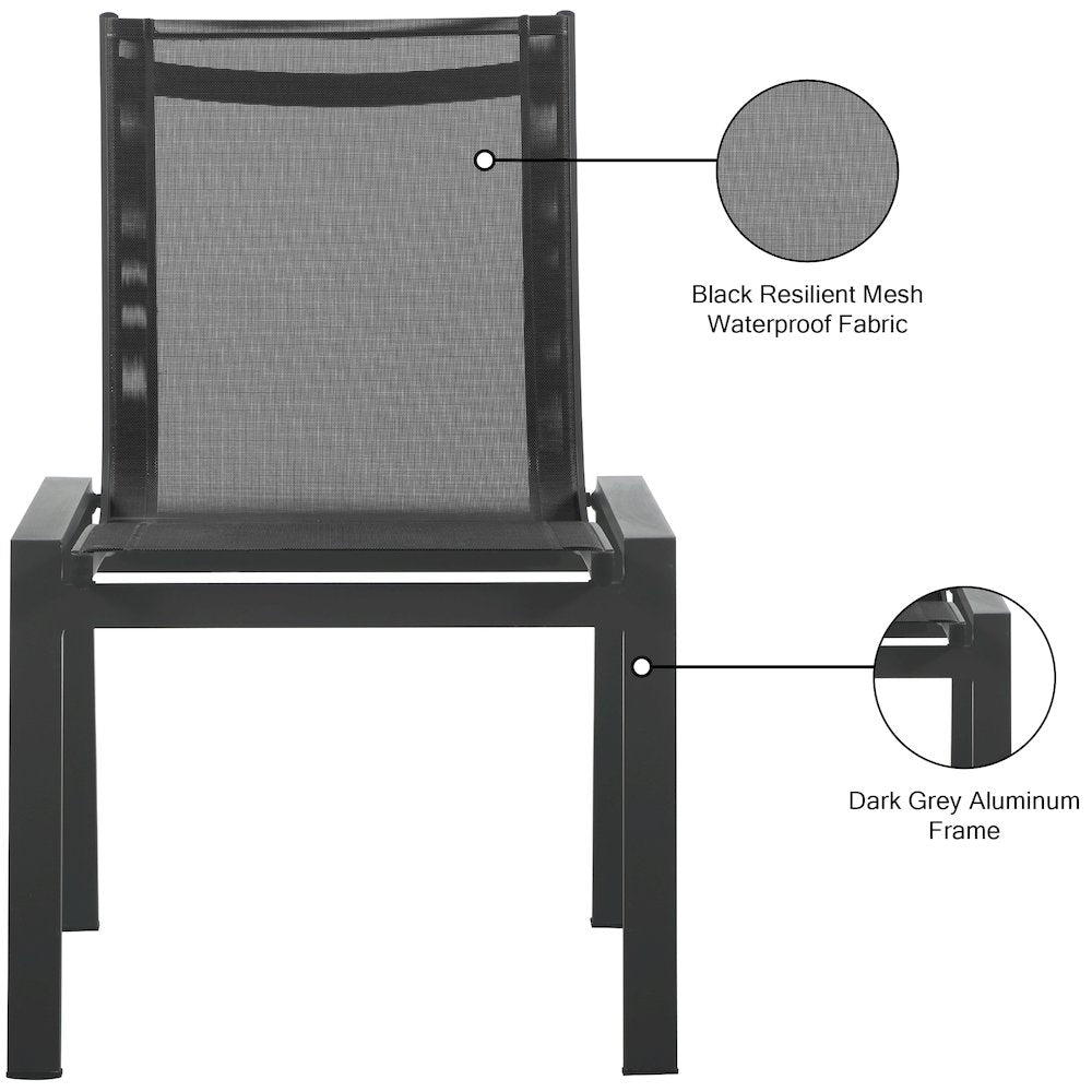 Nizuc Black Mesh Water Resistant Fabric Outdoor Patio Dining Chair, Set of 2