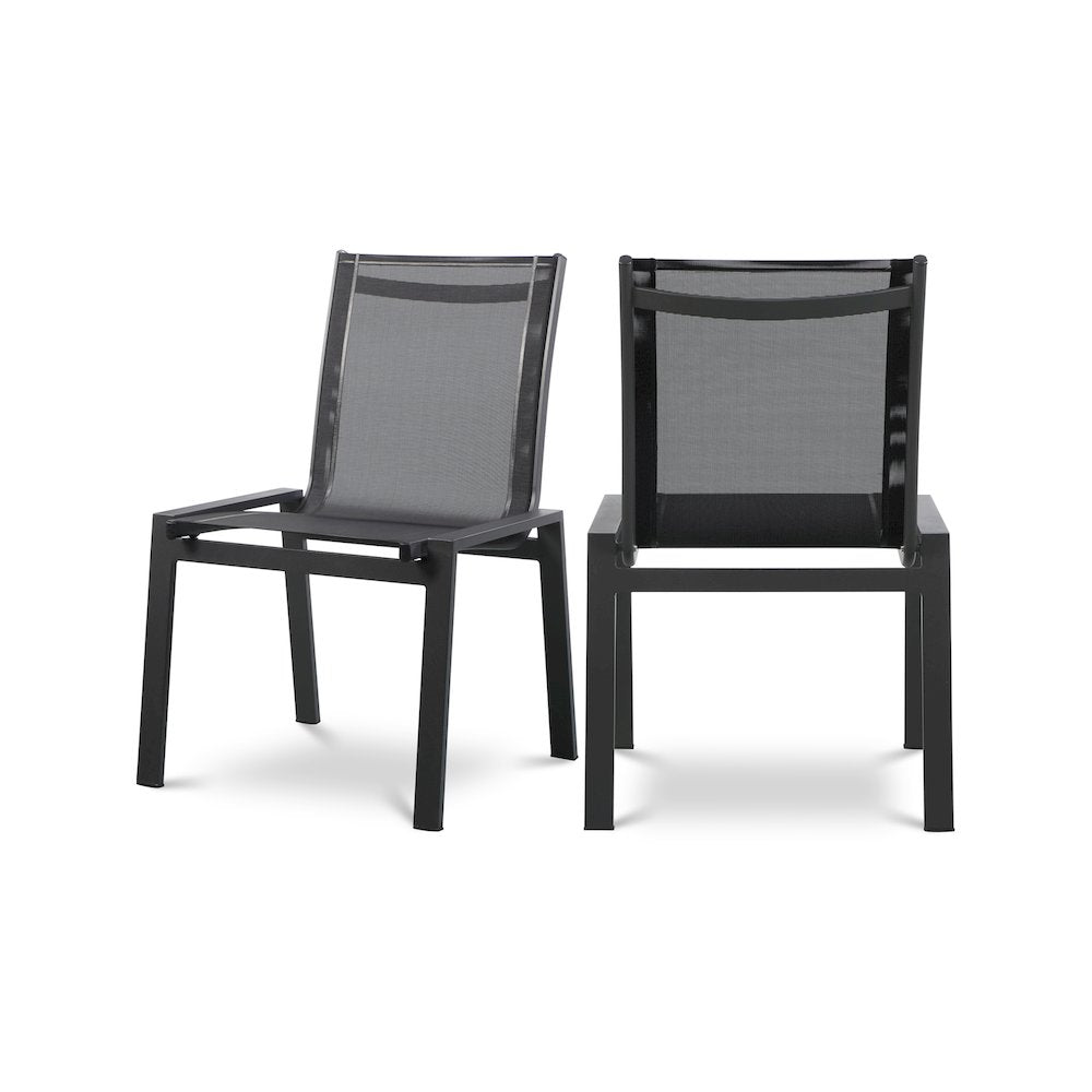 Nizuc Black Mesh Water Resistant Fabric Outdoor Patio Dining Chair, Set of 2