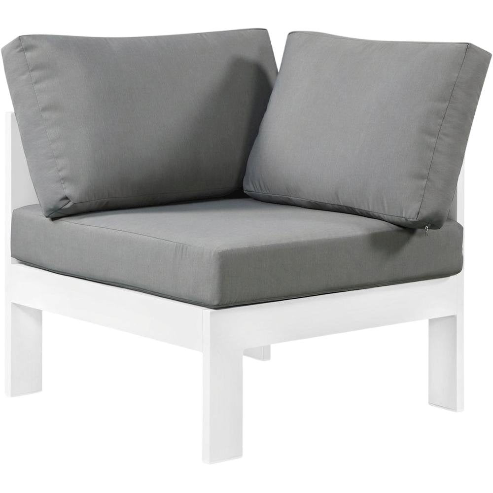 Gray Fabric Outdoor Corner Chair With Aluminum Frame And Contemporary Style