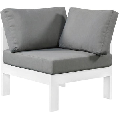 Gray Fabric Outdoor Corner Chair With Aluminum Frame And Contemporary Style