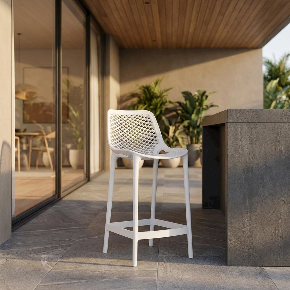 White Outdoor Patio Stool Set Of 4 With Anti-Uv Finish And Contemporary Style