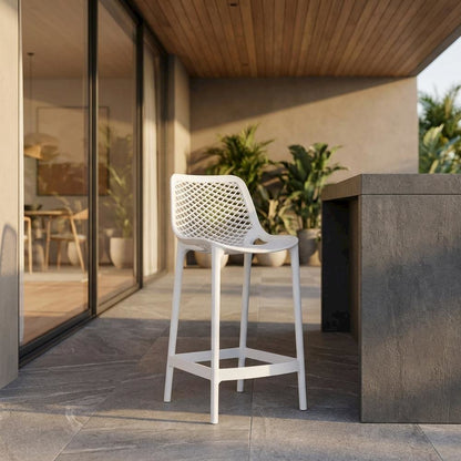 White Outdoor Patio Stool Set Of 4 With Anti-Uv Finish And Contemporary Style