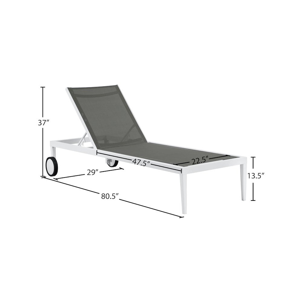 Nizuc Grey Mesh Water Resistant Fabric Outdoor Patio Chaise Lounge Chair