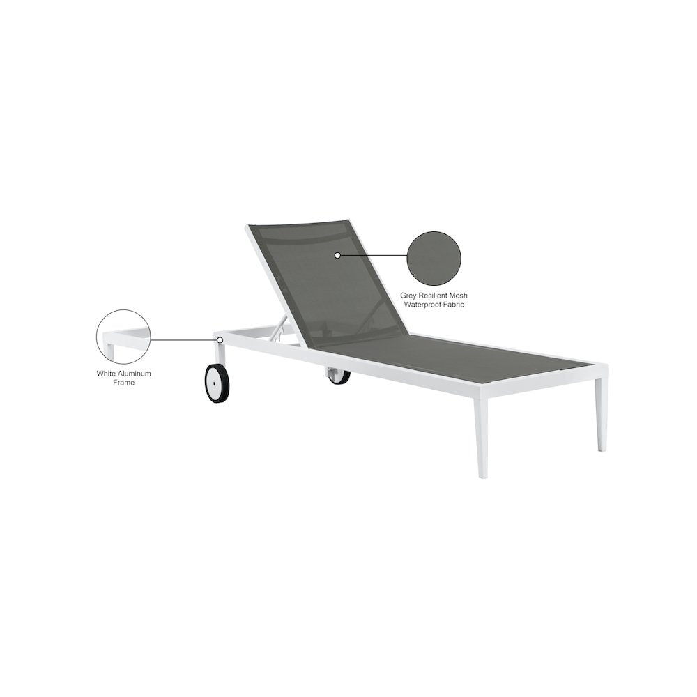 Nizuc Grey Mesh Water Resistant Fabric Outdoor Patio Chaise Lounge Chair